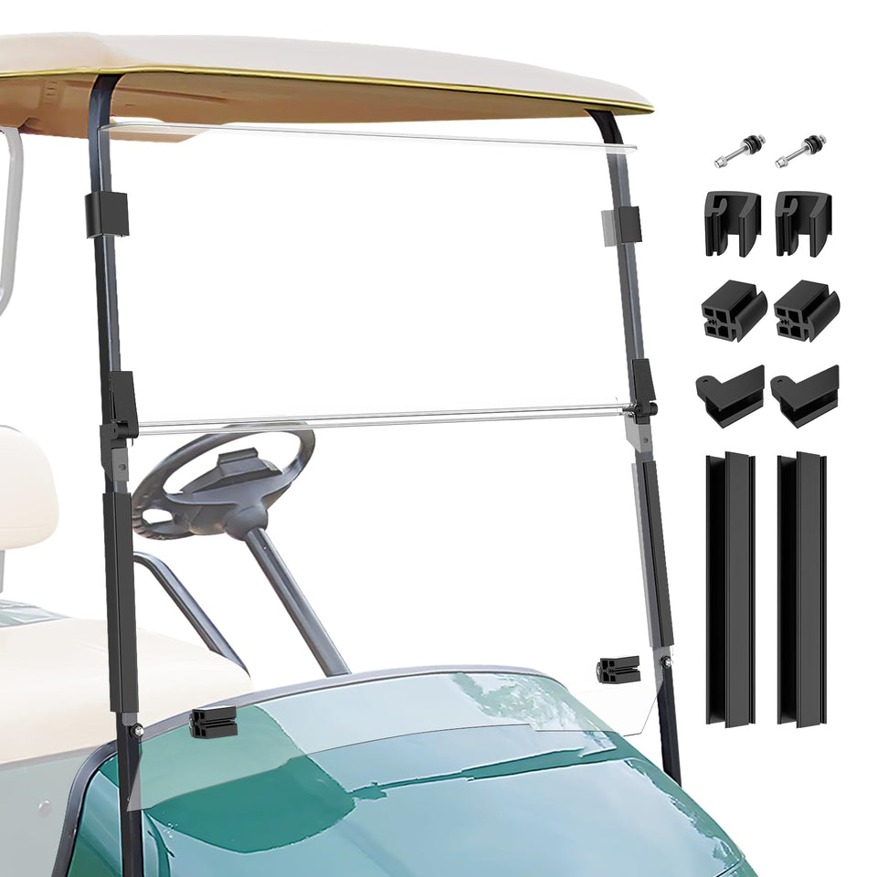 CartClan EZGO TXT windshield full view shows clear visibility with reduced glare.
