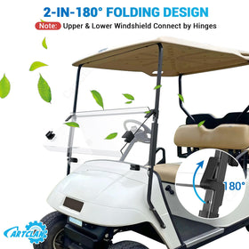 CartClan EZGO TXT windshield made of PC material for durability and UV resistance.