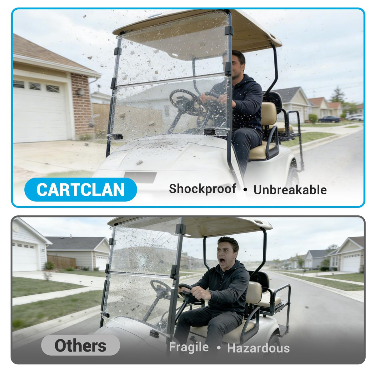 CartClan EZGO TXT windshield side-angle shows slim profile and easy fit