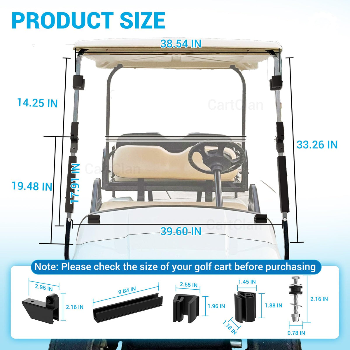 CartClan EZGO TXT windshield UV-resistant PC material protects interior