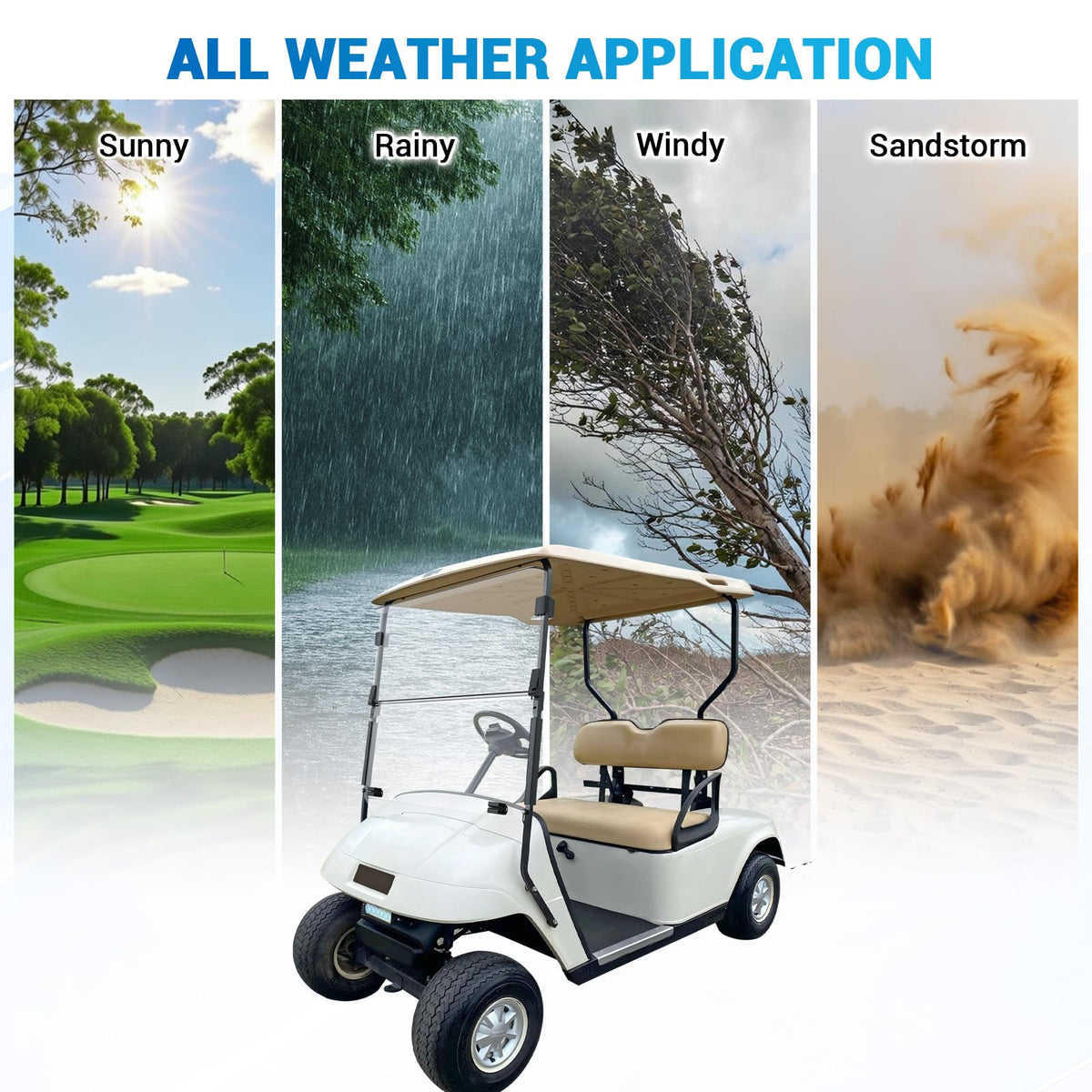 CartClan EZGO TXT windshield shields against wind and cold during rides.