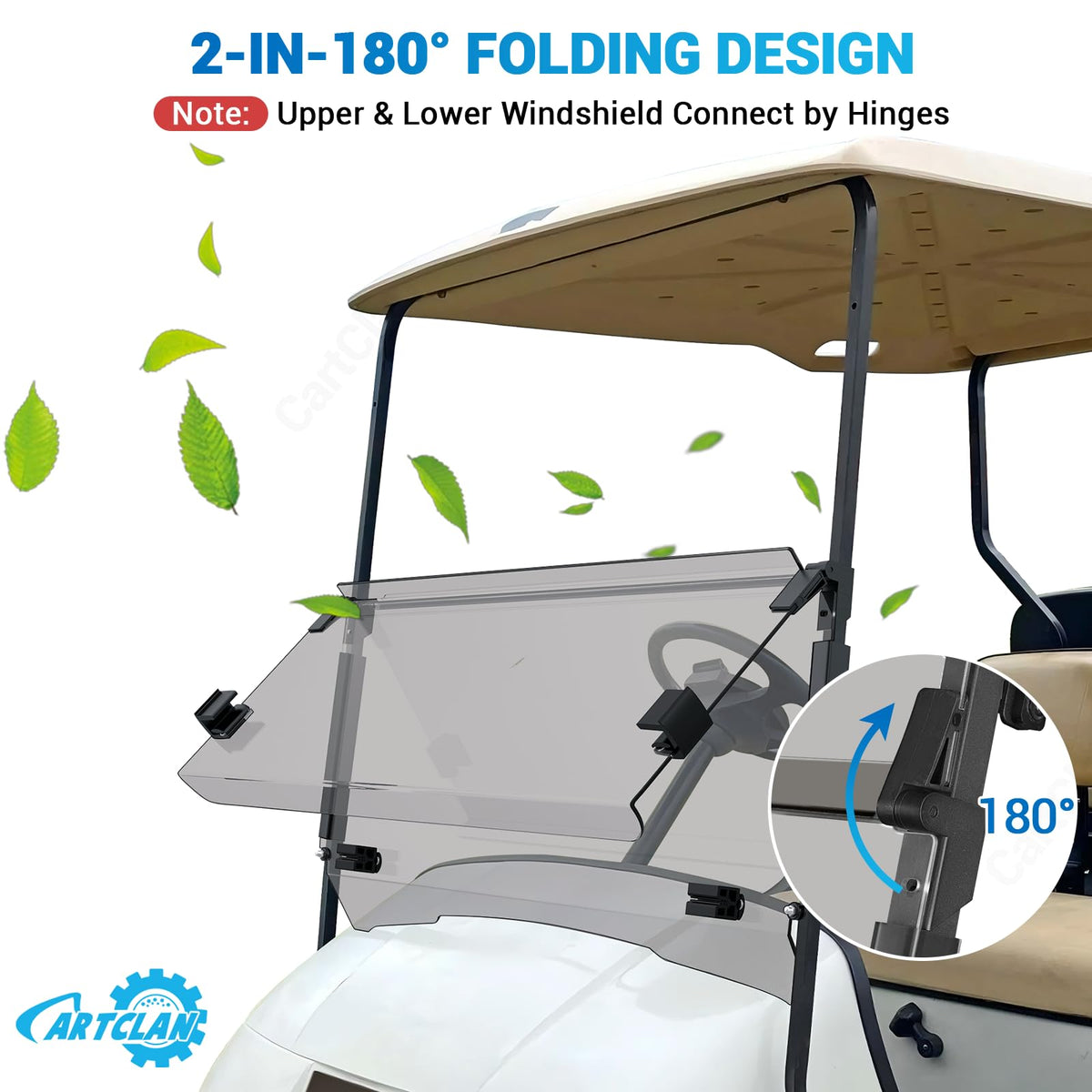 CartClan EZGO TXT tinted windshield blocks wind and rain for comfortable rides