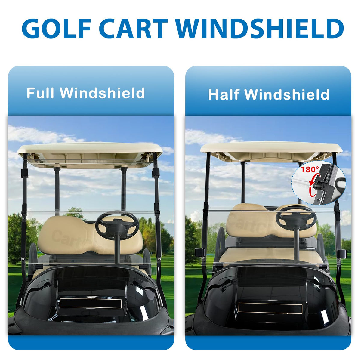 CartClan foldable windshield on Tempo shows quick seasonal adjustment