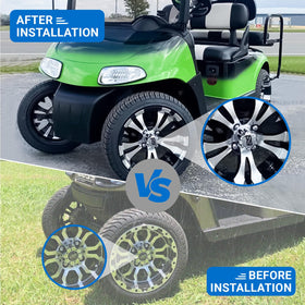 CartClan four-pack center caps simplify upgrading wheels, delivering consistent chrome accent across EZGO models.