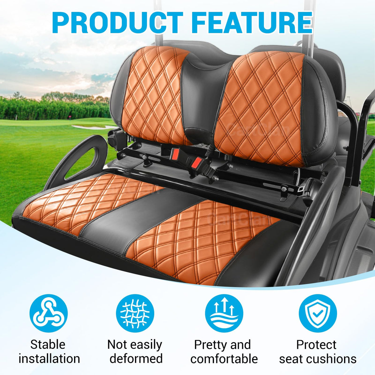 CartClan front seat cushion cover installs without drilling for quick upgrade.