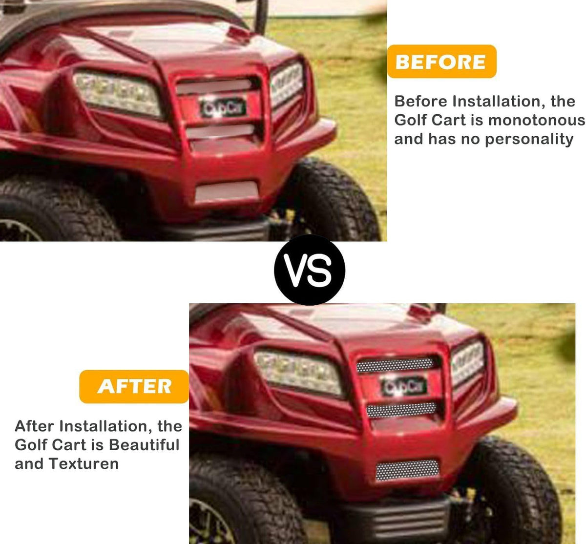 CartClan 3-piece decal kit fits Club Car Onward with flexible vinyl.