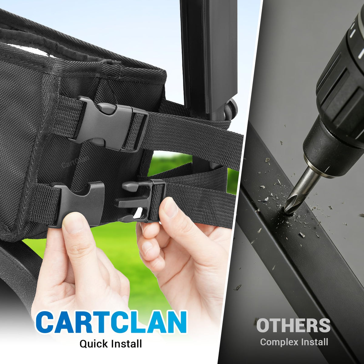 CartClan front storage basket features internal PE support for rigid form.