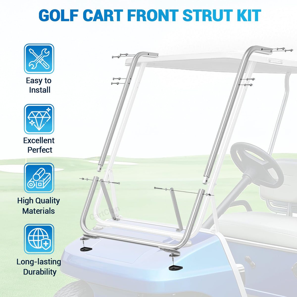 CartClan front strut bracket system closeup showcases lightweight aluminum construction
