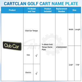 CartClan gold emblem for Club Car Tempo with showroom detail.