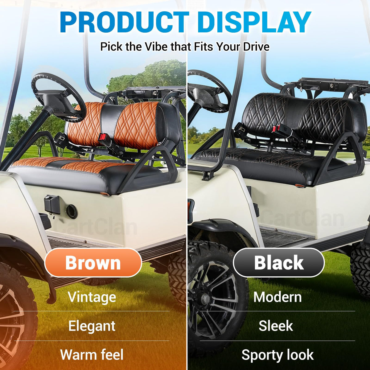 CartClan golf cart backrest cover with diamond pattern adds stylish protection