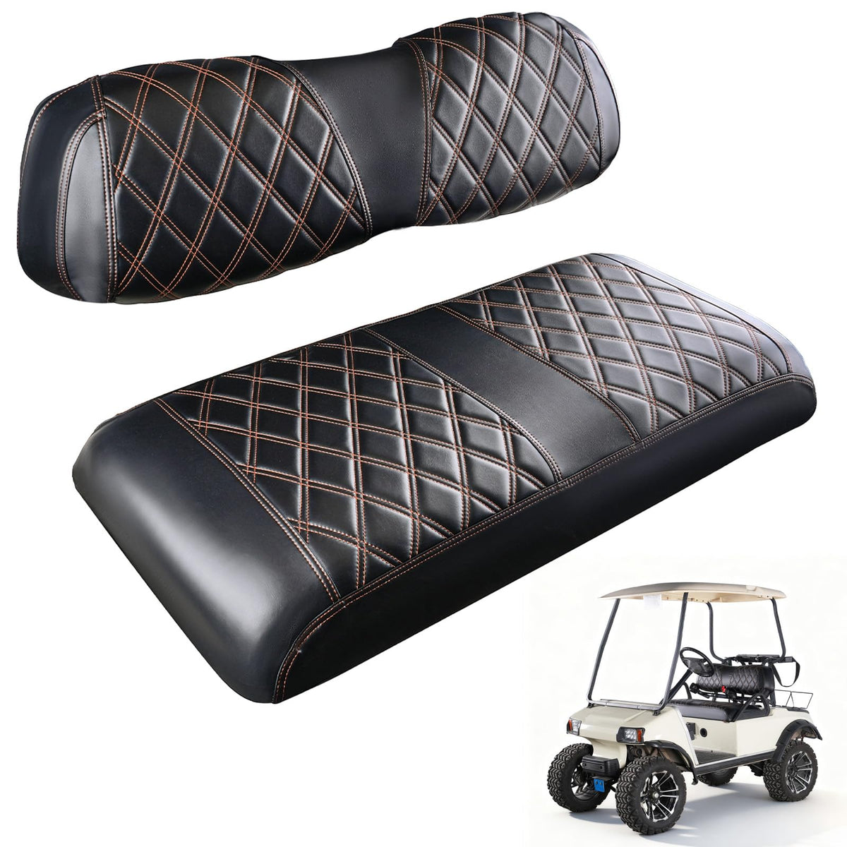 CartClan golf cart diamond seat cover front view protects and refreshes seating.