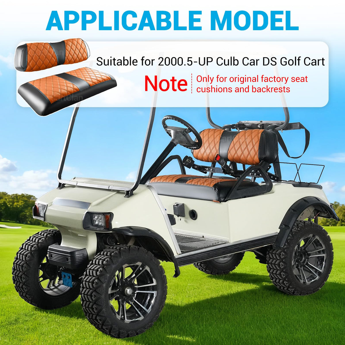 Fits 2000.5-UP Club Car DS standard front seat cushions snugly