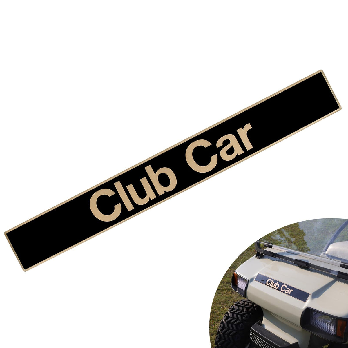 CartClan emblem sticker for Club Car DS front hood with black and gold finish