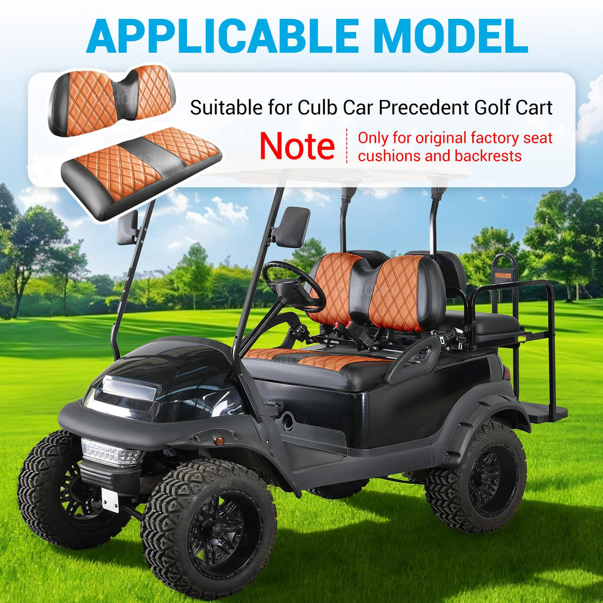 CartClan brown PVC leather golf cart seat cover offers durable protection and easy upkeep.