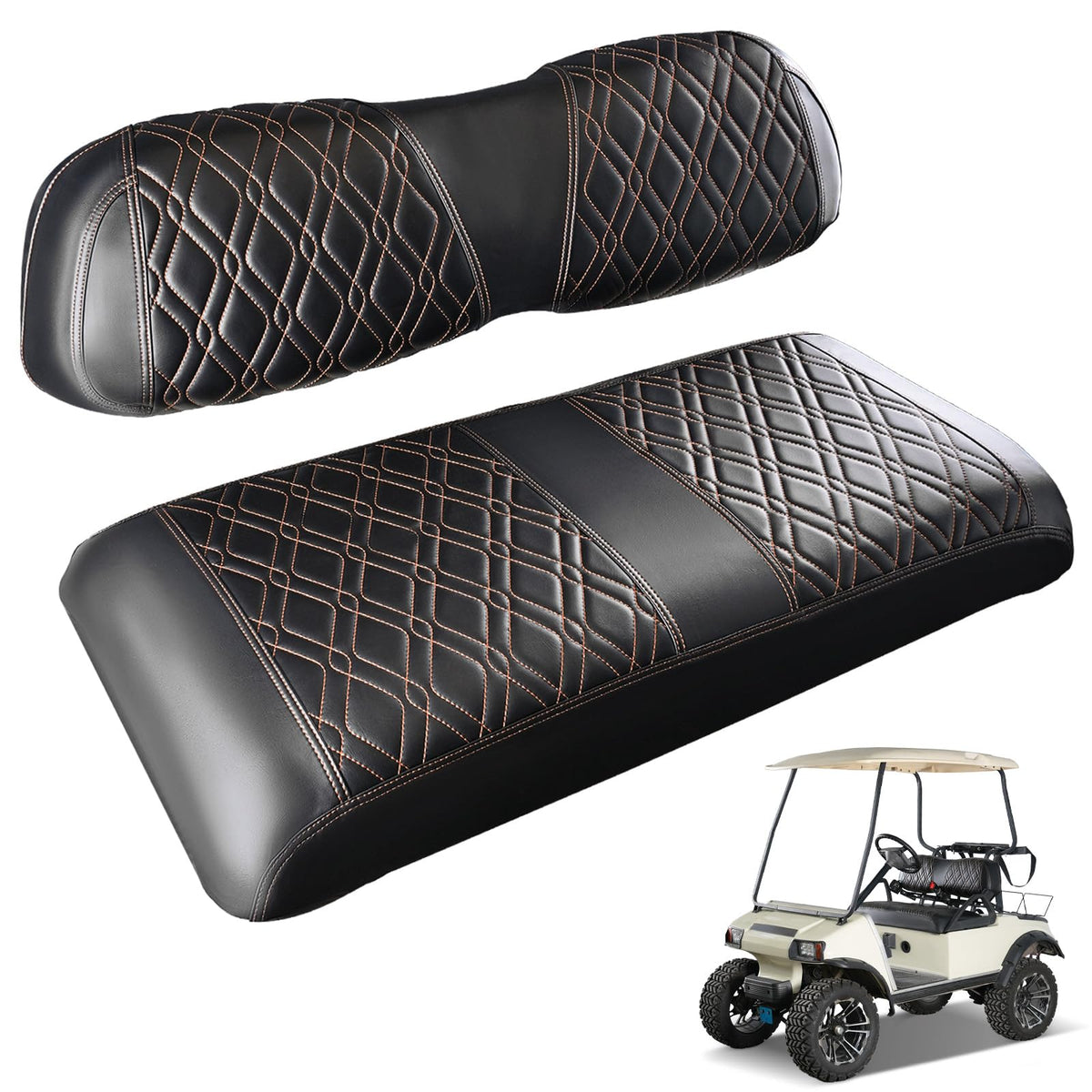 CartClan front seat covers with diamond pattern protect Club Car DS seats.