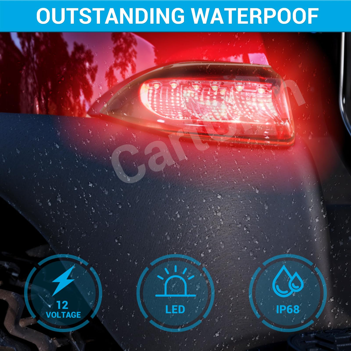 CartClan taillight kit package showing two LED tail lights and 3-pin wiring plug