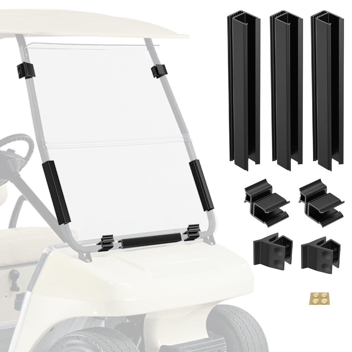 CartClan windshield clips kit front view for Club Car DS; secure fit.