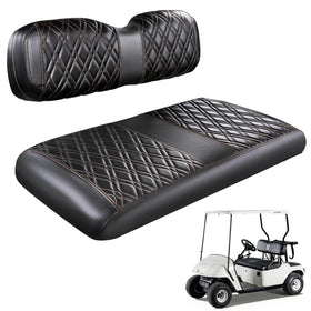 CartClan golf front-seat cover with diamond pattern protecting EZGO TXT cushions
