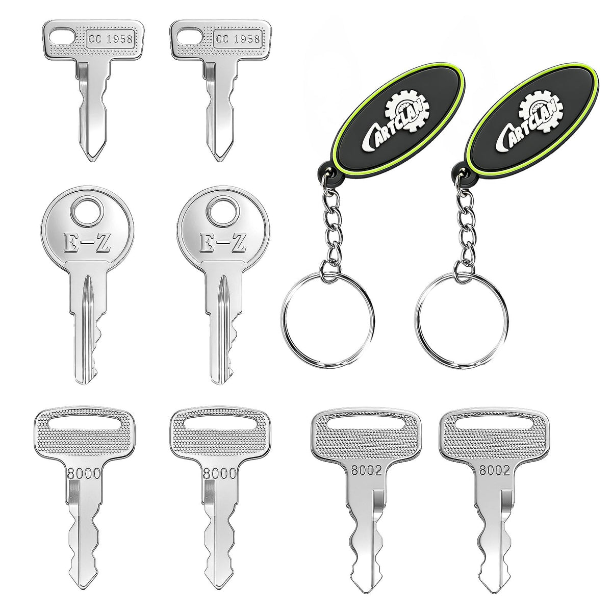 CartClan golf keys packaging shows the complete 8-piece set for easy replacement