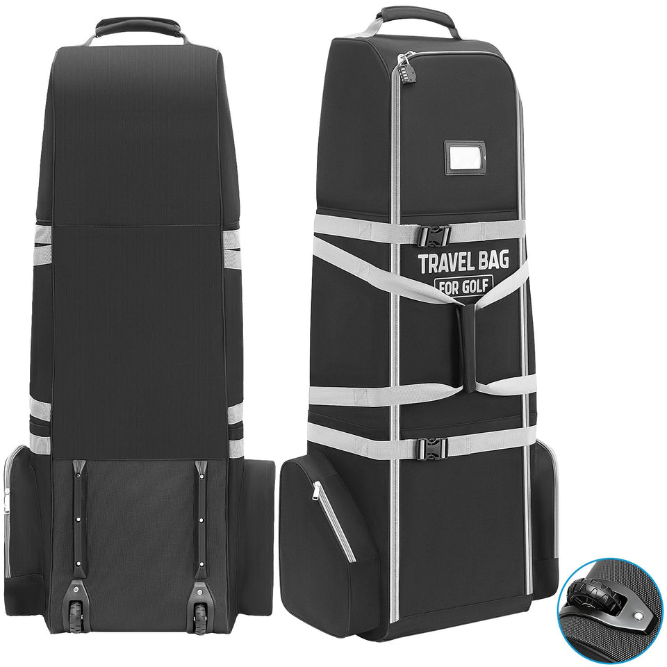 CartClan golf travel bag with wheels rolling through an airport for easy transport