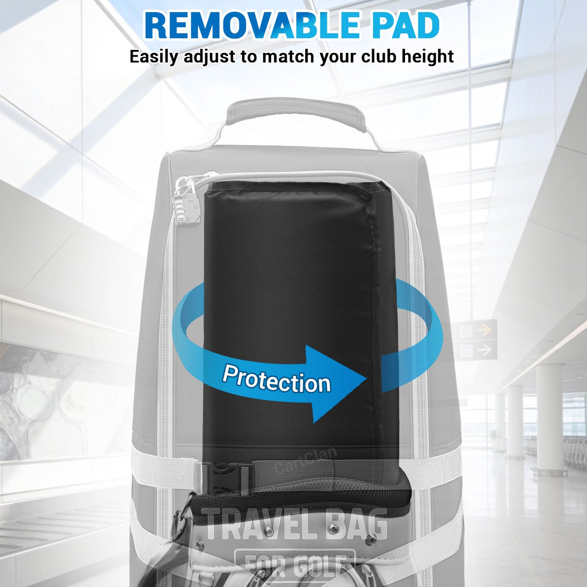 CartClan interior padding adjustable to secure a standard golf set