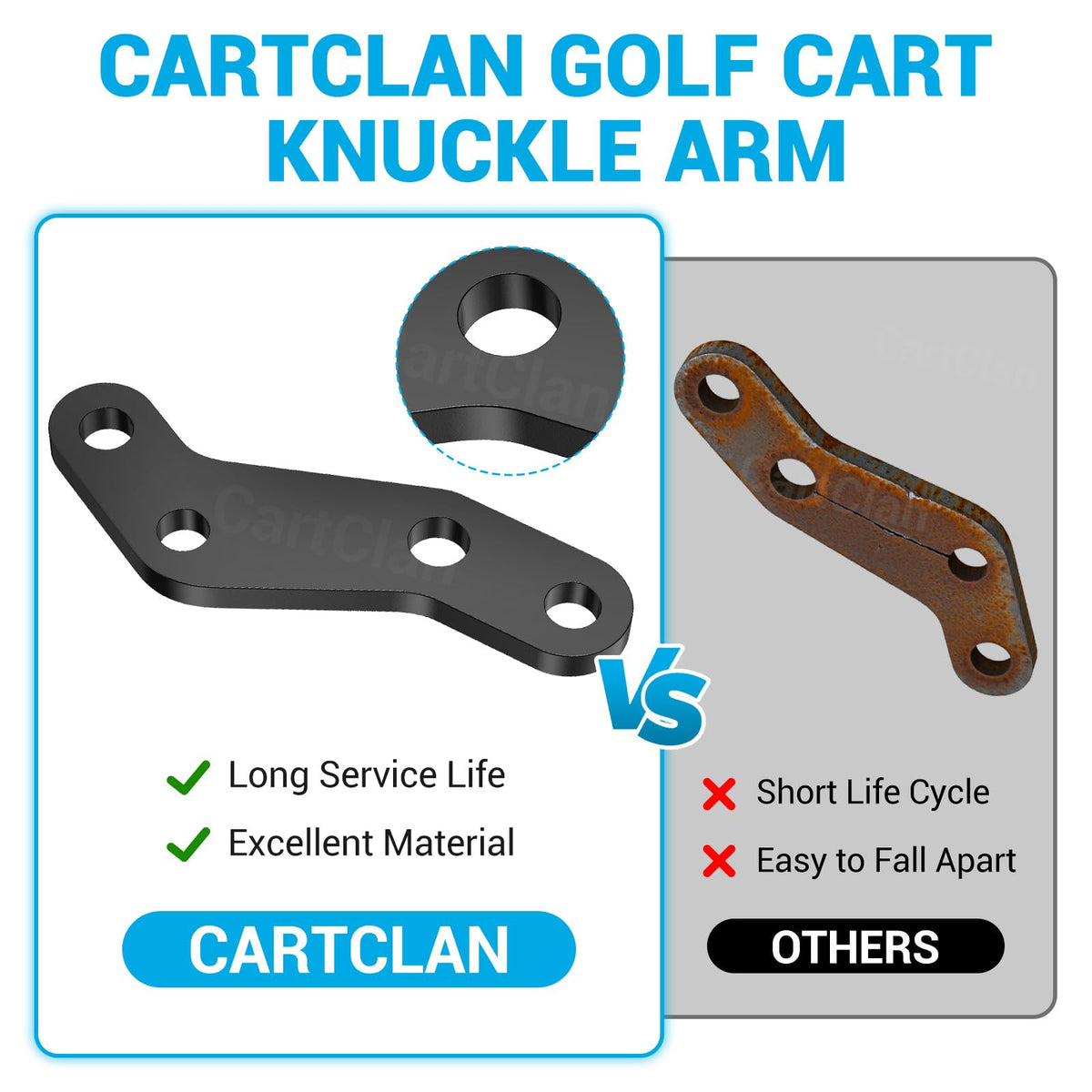 CartClan knuckle arm assembly close-up—precise OEM-style fit for Yamaha carts.