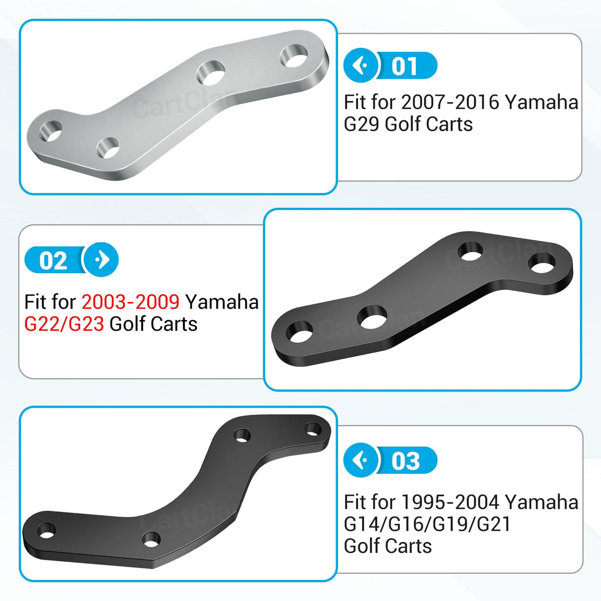 CartClan knuckle arm JU0-F3512-00-00 compatibility detail—works with TU0-F3512-01-00 and -02-00.