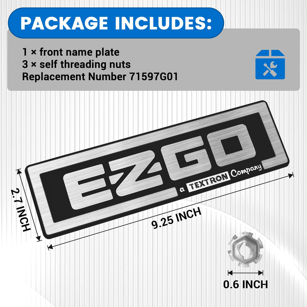 CartClan nameplate EZGO with 3D silver lettering for visibility