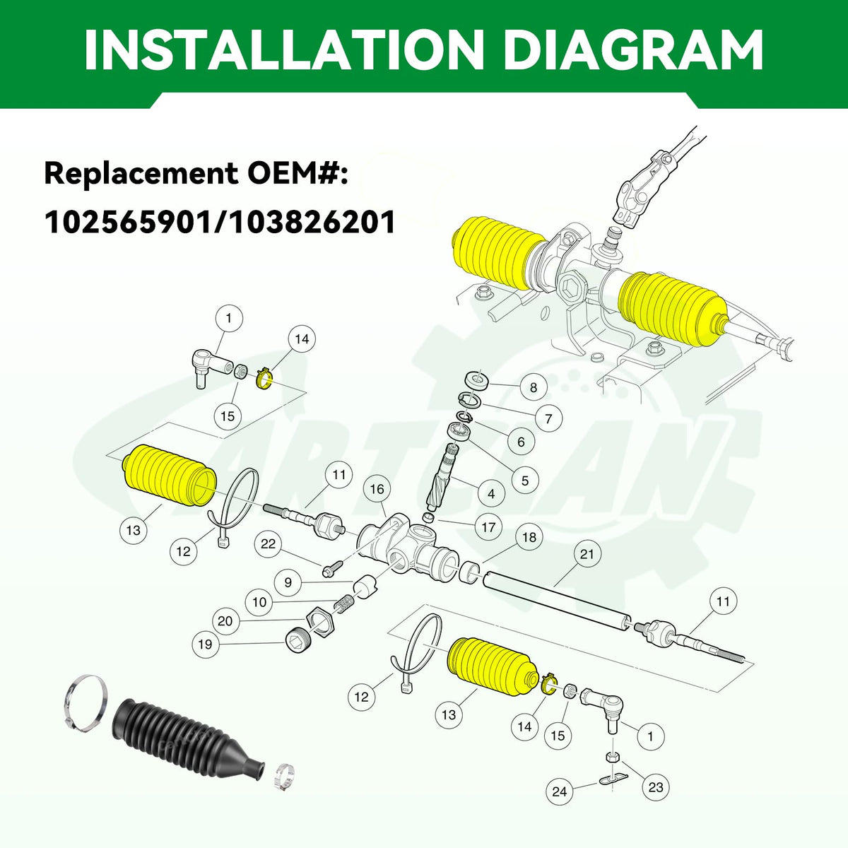 CartClan replacement aligns with OEM numbers 102565901 and 103826201