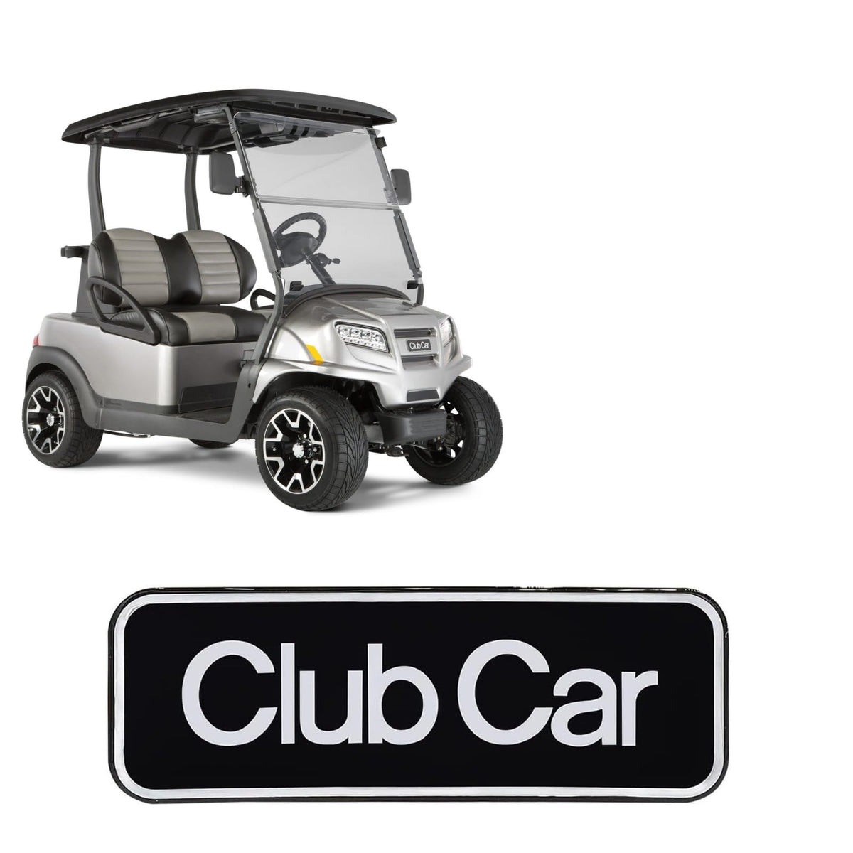 CartClan name plate front view for Club Car Onward enhances customization.