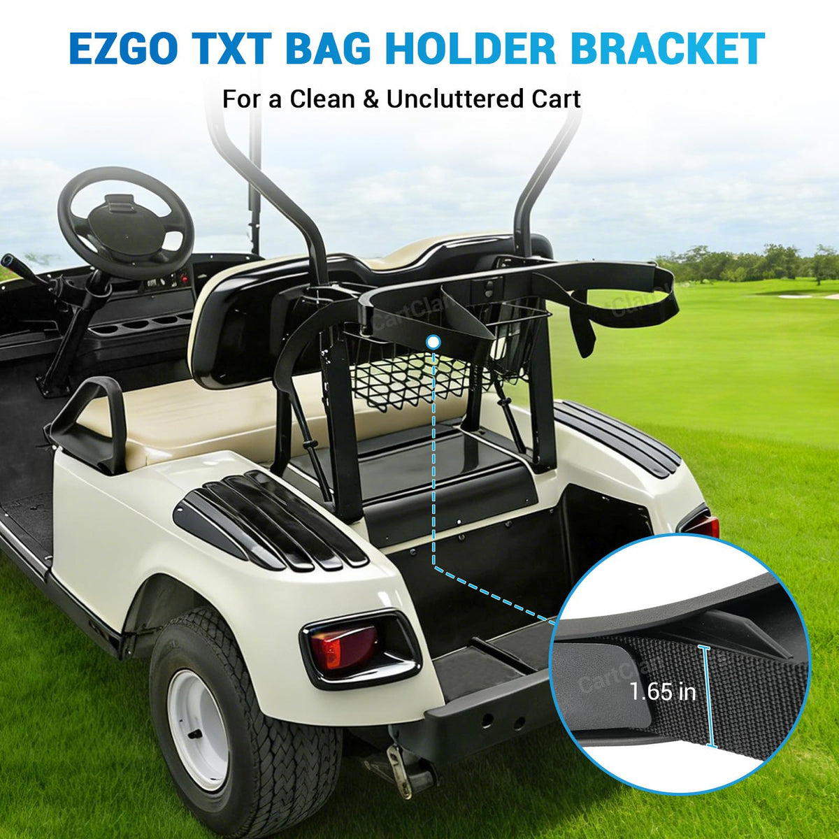 CartClan package includes bracket, locking buckle, and bag strap.