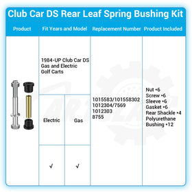 CartClan all-in-one repair set includes bushings, sleeves, shackle, screws, nuts, and gaskets.