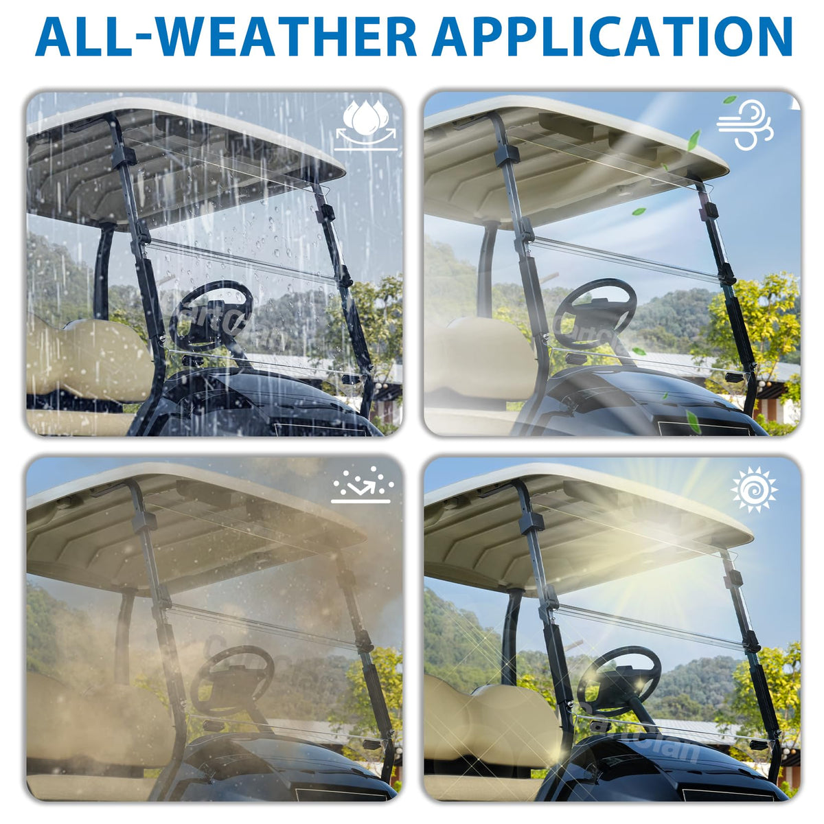 CartClan PC material windshield offers durability and clear visibility