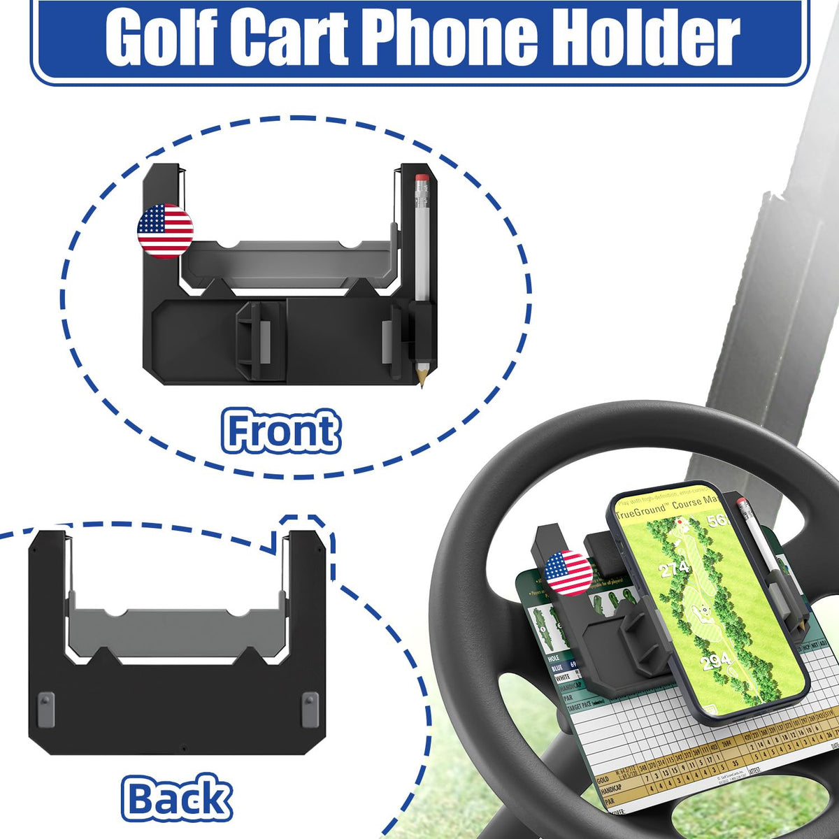CartClan phone holder fits two to three point five inch devices securely.