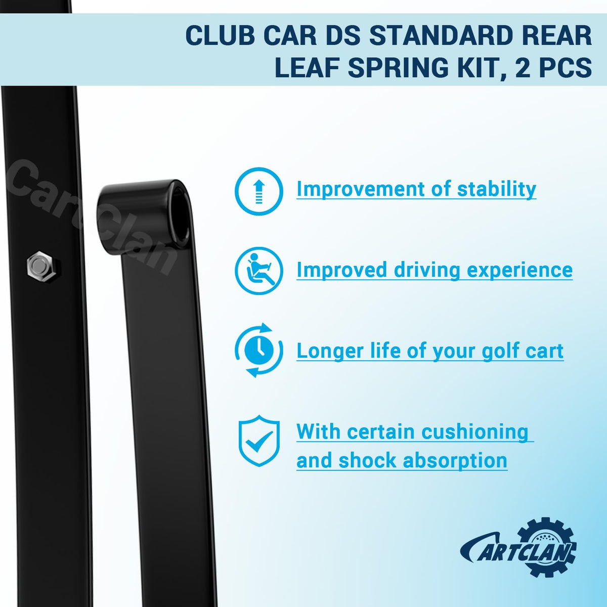 CartClan rear leaf spring kit with shock-absorption boosts stability on bumpy roads