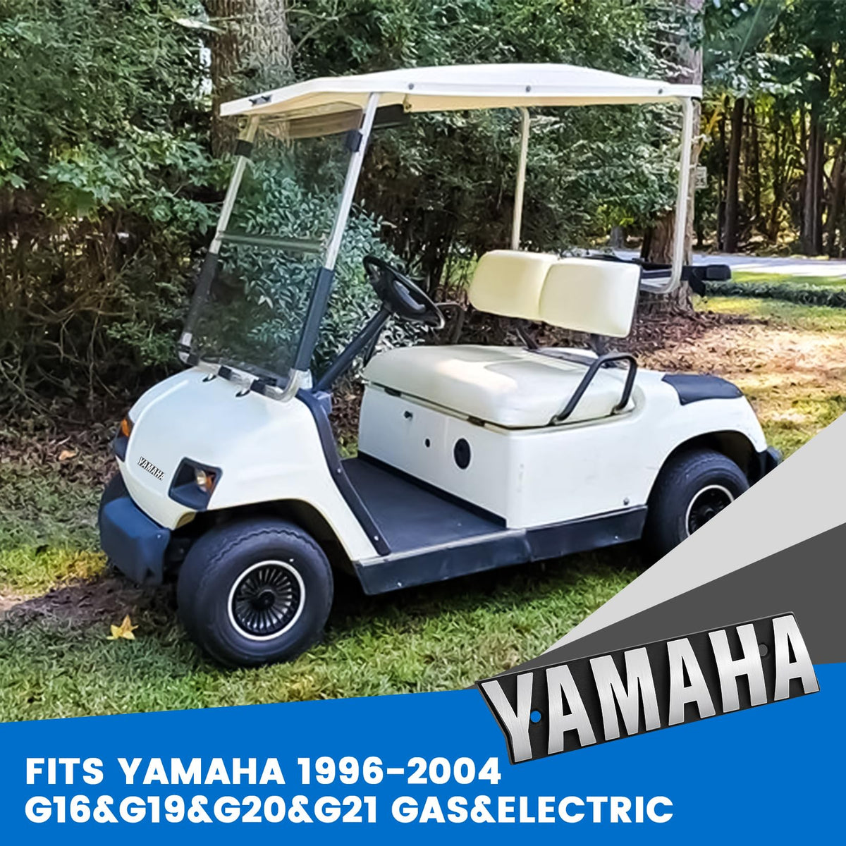 CartClan scratch-resistant logo emblem maintains shine on Yamaha carts.