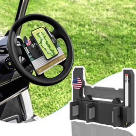 CartClan steering wheel phone mount with flip-up design for easy access on the course.