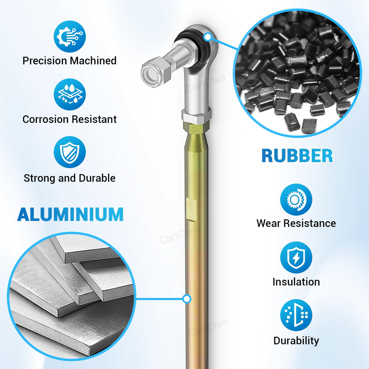 CartClan kit contents with tie rod and ball joints for easy replacement.