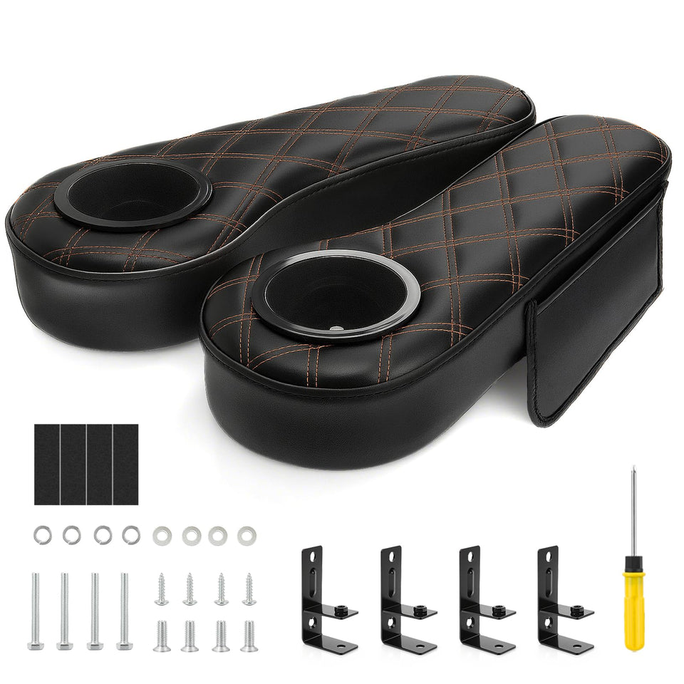 CartClan universal armrest with cup holder in black fits 2+2 carts for easy hydration.