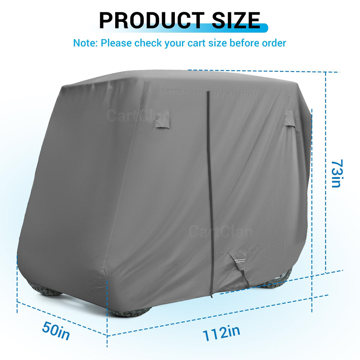 CartClan universal golf cart cover all-weather use protects against rain, dust, and snow.
