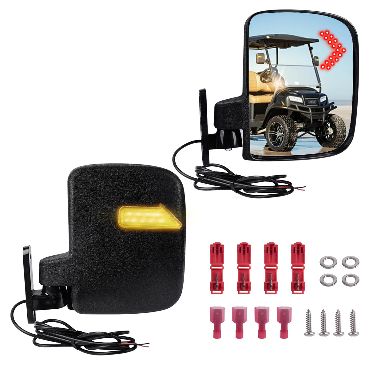 CartClan universal golf cart mirror with turn signals for safer rear awareness