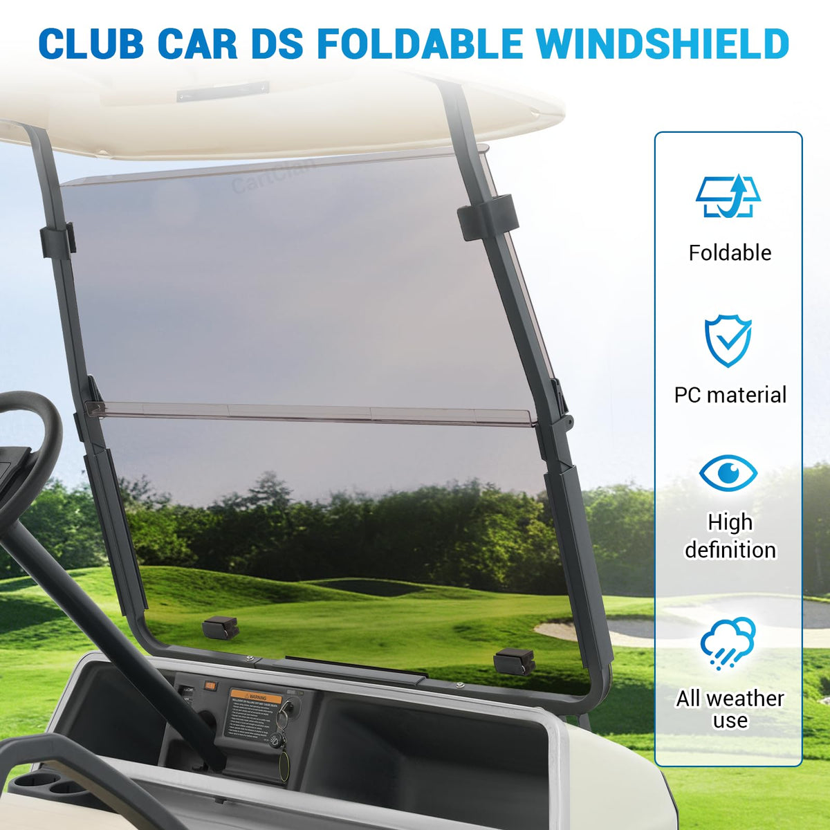 CartClan windshield folding design enables easy airflow and seasonal use