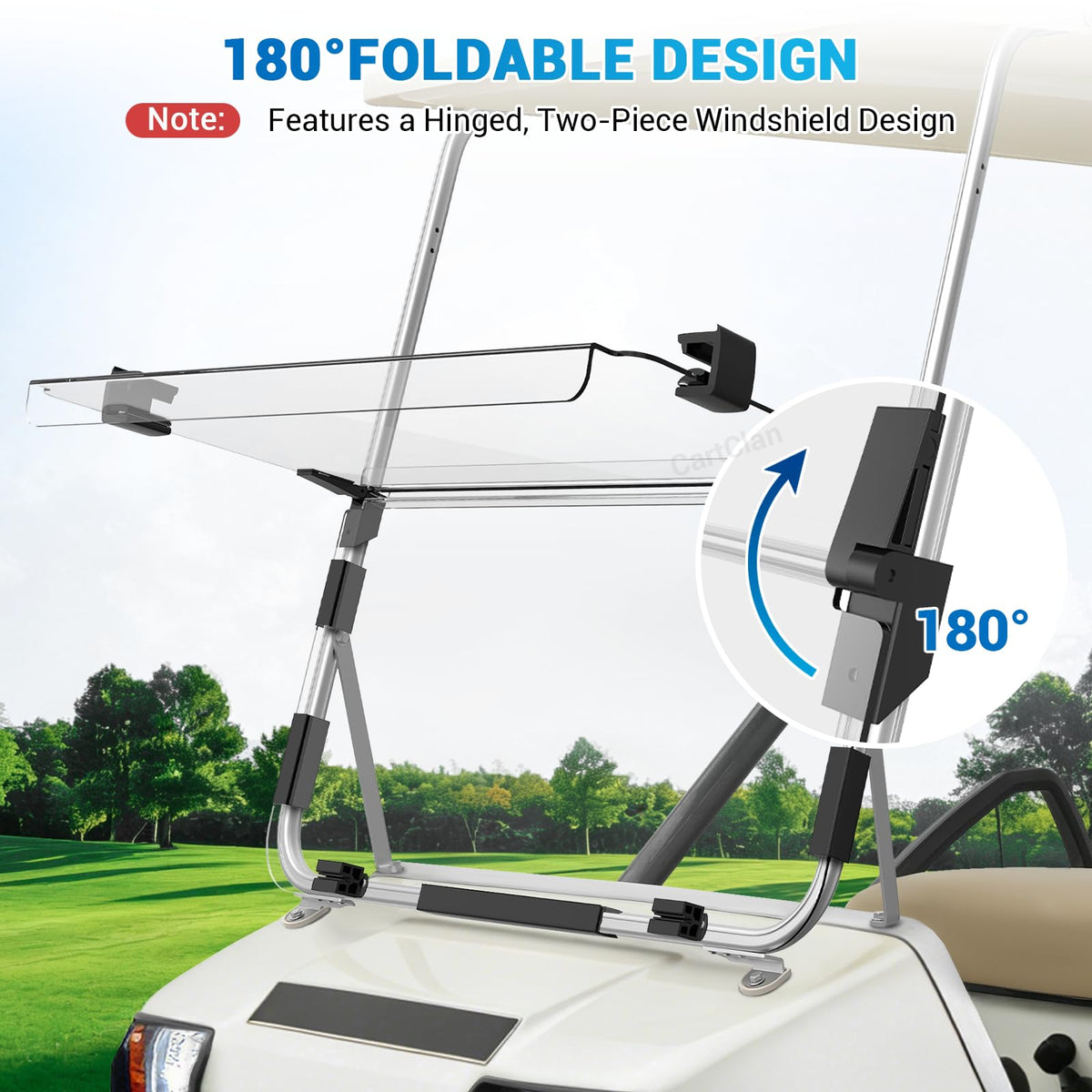 CartClan PC material windshield close-up highlighting durability and UV protection