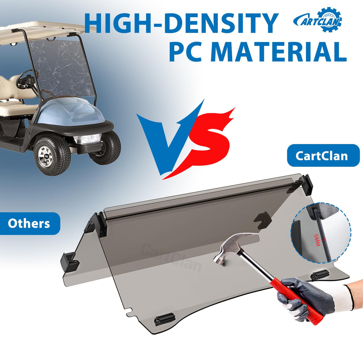 CartClan tinted PC windshield material reduces glare and UV exposure for clearer driving