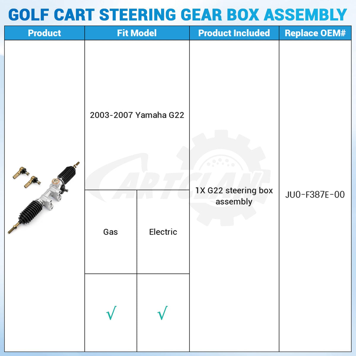 CartClan Yamaha G22 steering gear box installed on a golf cart for improved control.