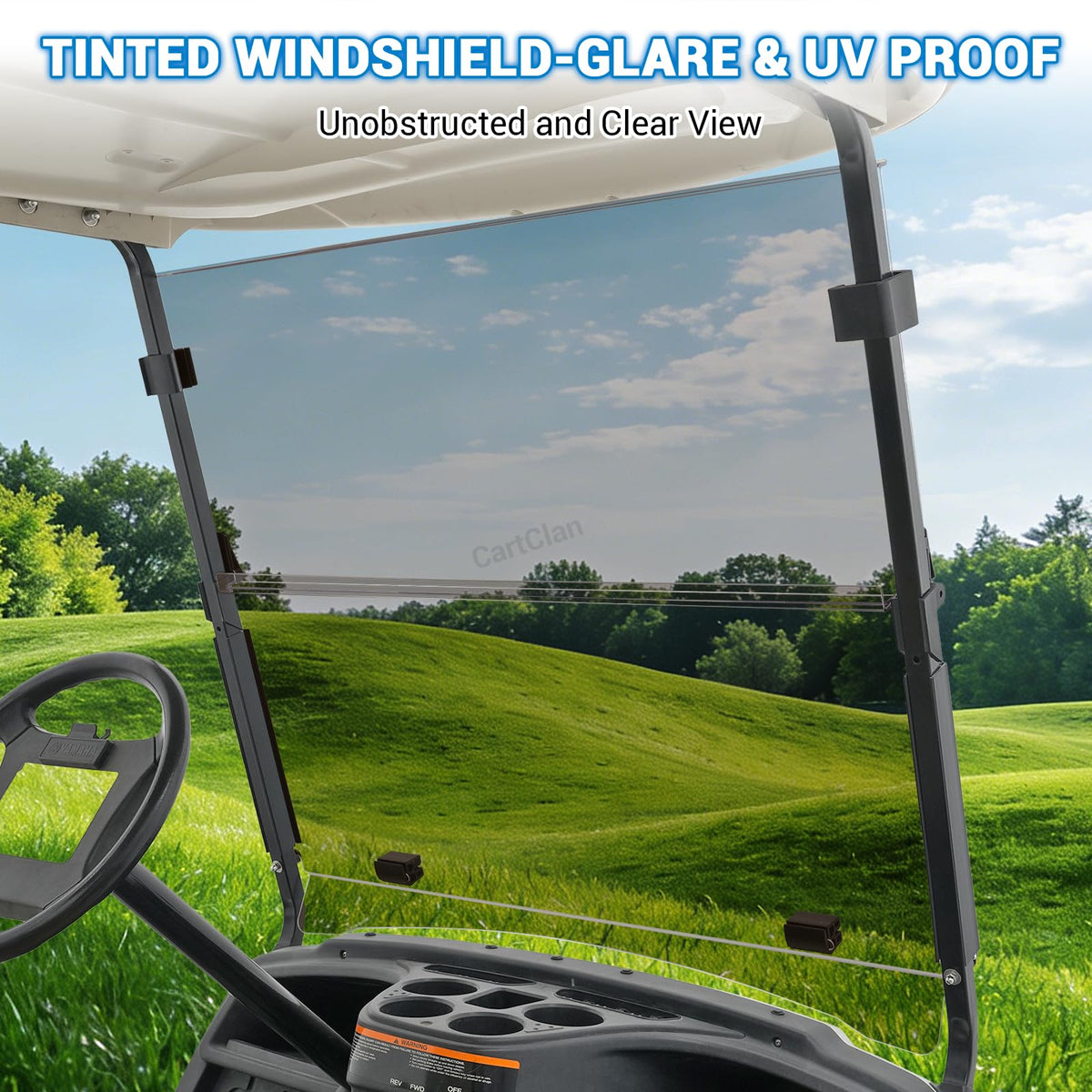 CartClan Yamaha G29 windshield folded for air circulation and sun protection