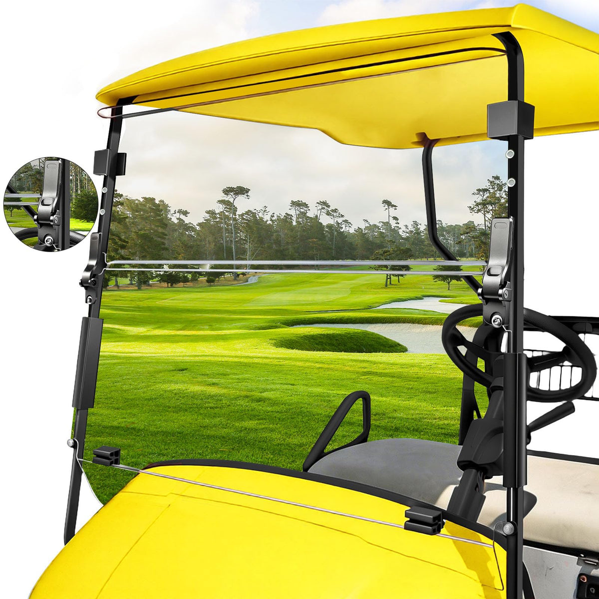 CasCartCade EZGO windshield folding design enhances compact storage and handling