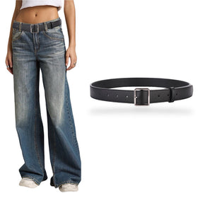 CaserBay belt worn with jeans, showcasing a slim 1.2-inch width silhouette.