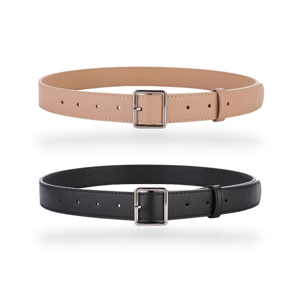 CaserBay women's soft leather belt in black with silver buckle, versatile for jeans and outfits.