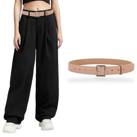 CaserBay women's soft leather belt in nude with silver buckle, complements light outfits.